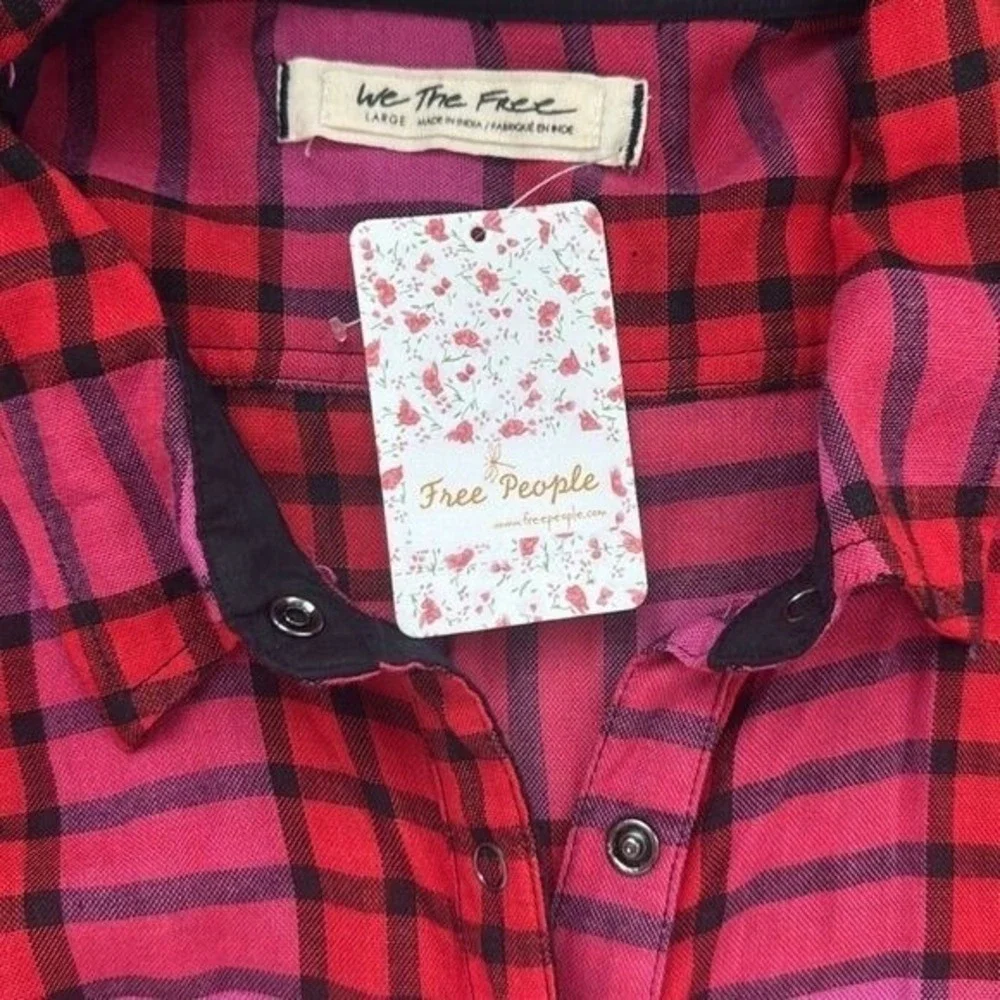 Free‎ People Shirt Red and Pink Plaid